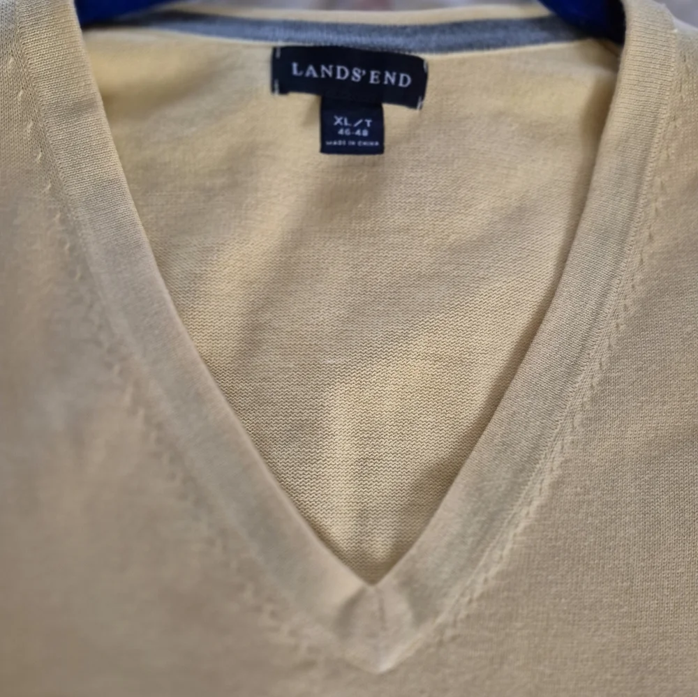 Lands' End Men's V-Neck Sweater in Soft Yellow